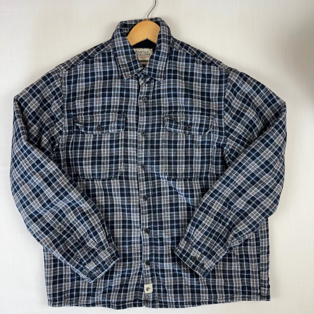 Boston Traders Mens XL Sherpa Lined Flannel Shirt Jacket Blue Plaid Button Up